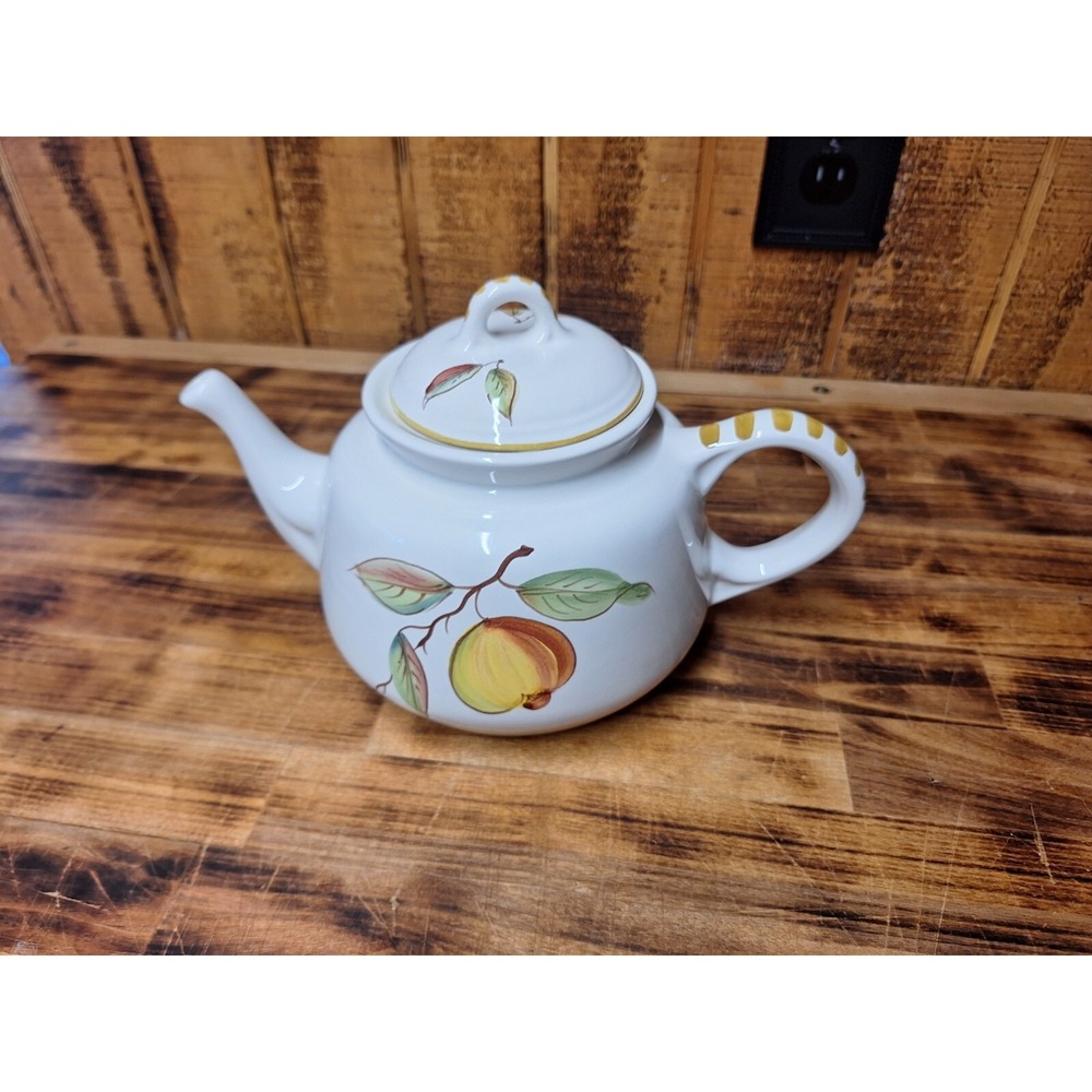 Vintage Made in Italy Ceramic Teapot. White With Yellow Pear And‎ Leaves!